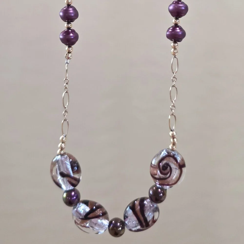 Artisan Peacock Purple Glass Pearl Amethyst Cat Eye Bead 14k / 20 Necklace 21